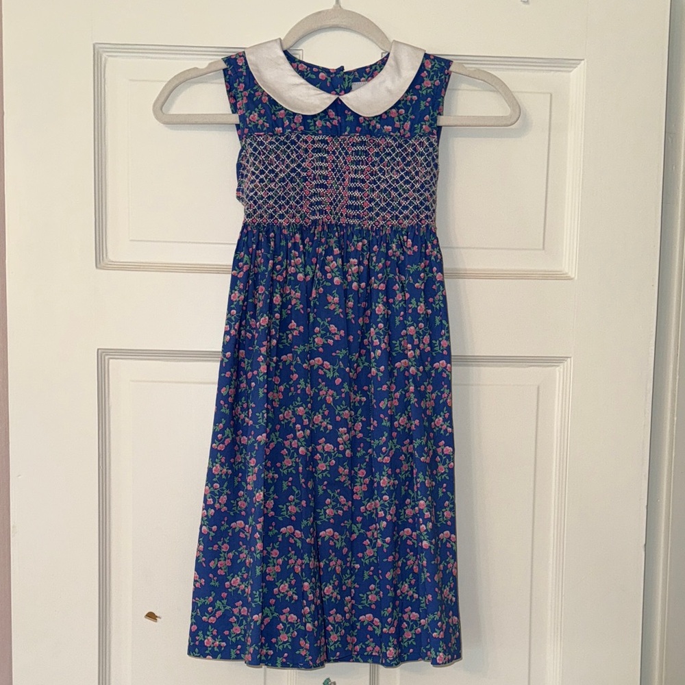 Question Everything Floral Blue Girls Dress with White Collar